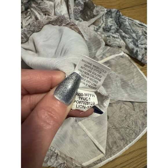 One World Live & Let Live Blouse Sz 1X Artsy Floral Lightweight Lined Tie Sleeve - Picture 13 of 15